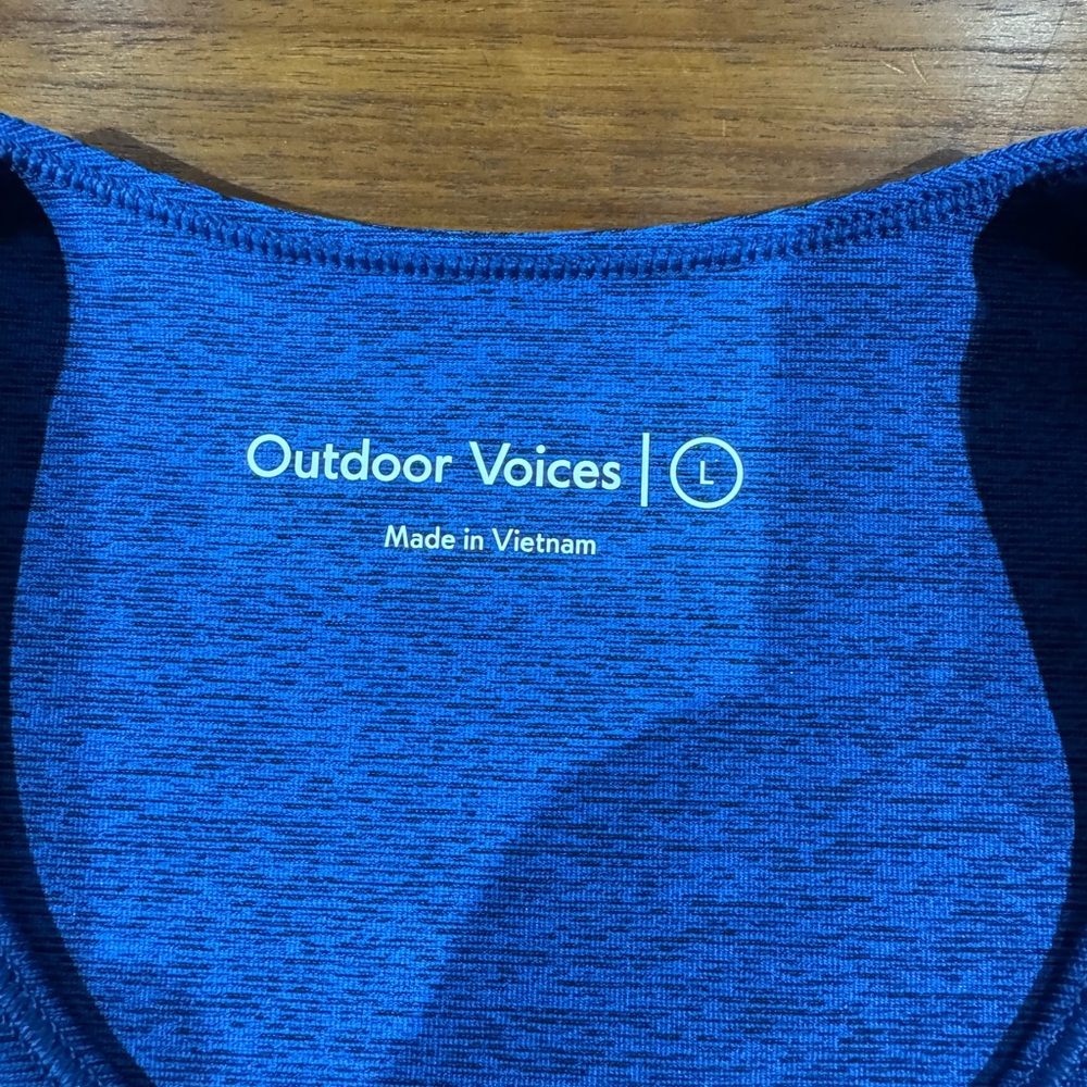 Outdoor Voices Blue Athena Crop Top Size L Cutout Workout Running Activewear - Picture 5 of 11
